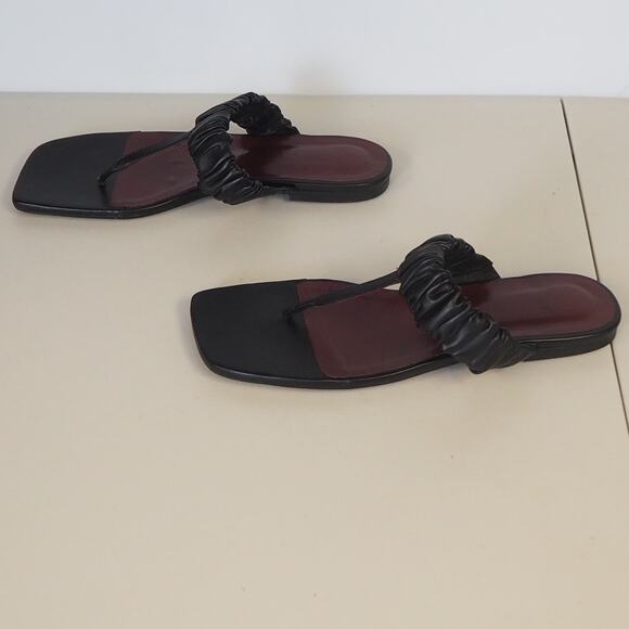 Staud Ava Leather Sandals Black Women's Size 39 UK 9 US T-Strap Ruched - Picture 5 of 10